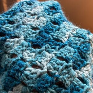 Shades of blue ocean beach throw blanket hand knitted crochet